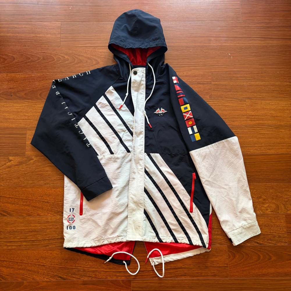 Reason Mens XXL Tactical Research Nautical Windbreaker Jacket Navy White Red